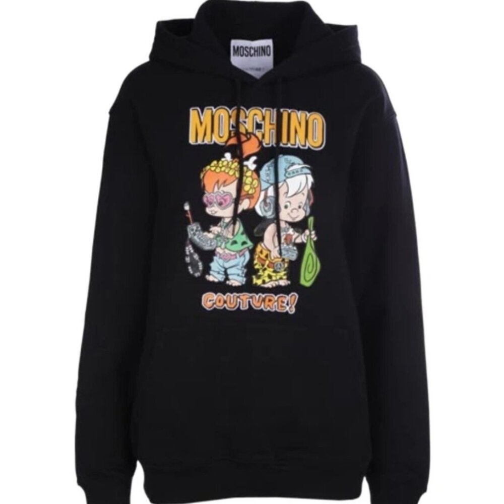 AW22 MOSCHINO Couture Jeremy Scott Black Flinstones Graphic Hoodie Sweatshirt